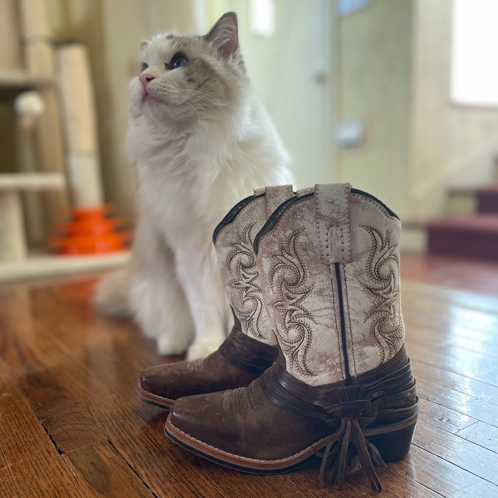 Dan Post Brown and Bone Lil Myra Girls Western Boots. See photos for wear!